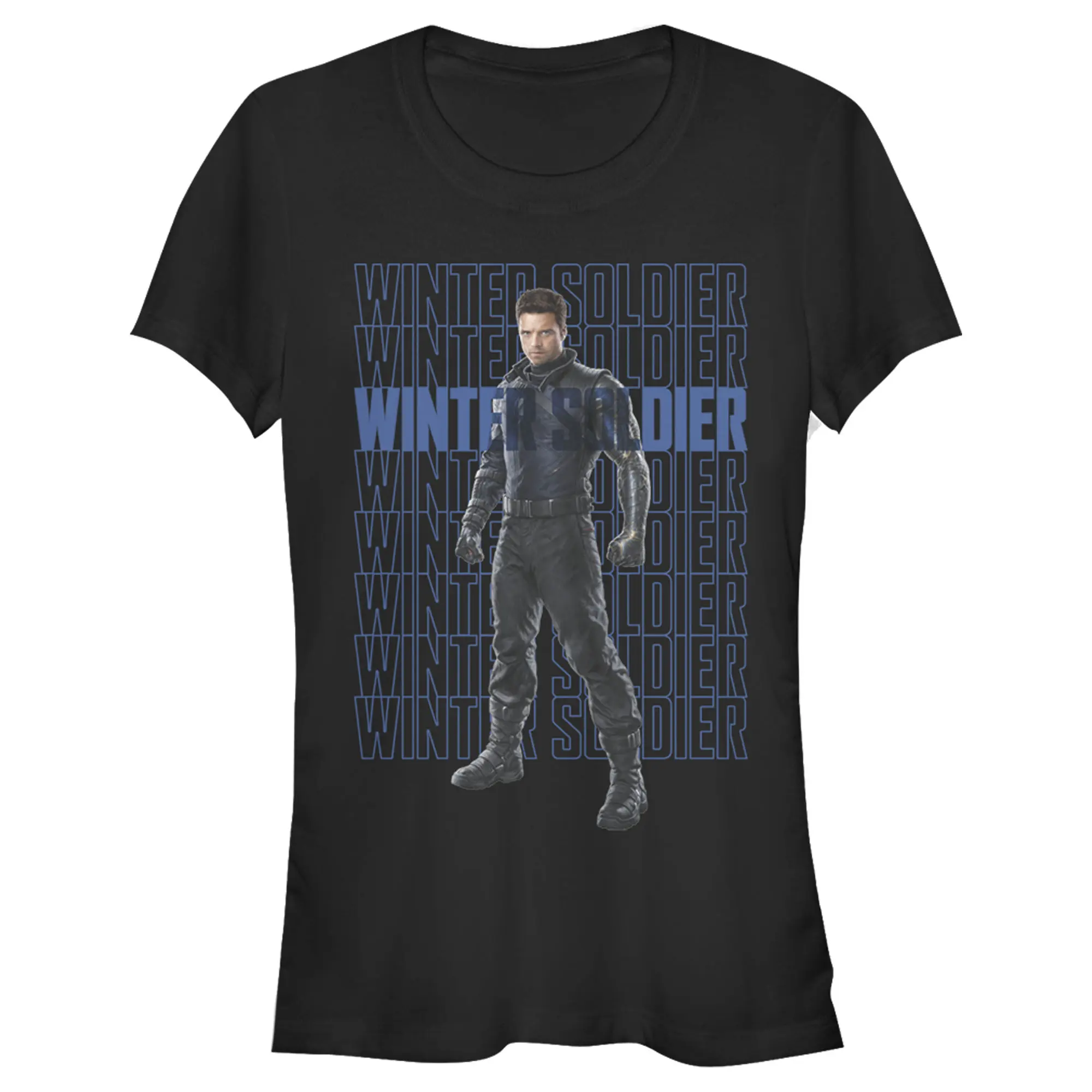 Juniors Womens Marvel The Falcon and the Winter Soldier Bucky Repeating T-Shirt
