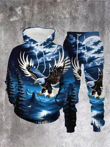 Roaming and Flying Eagle Pattern Personalized Fashion Comfortable Men's Spring and Autumn Long Sleeve Casual Hoodie Set