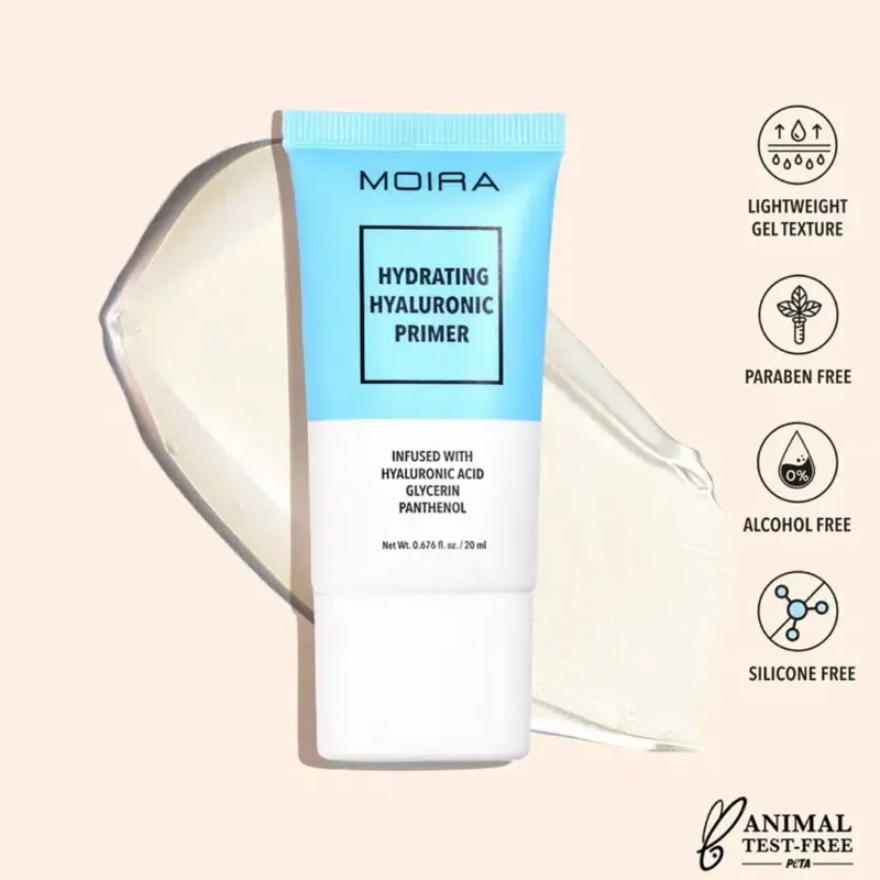 Moira Hydrating Hyaluronic Primer - Lightweight Gel Texture, Paraben Free, Alcohol Free, Silicone Free, 0.67 fl oz / 20 ml