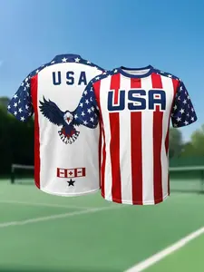 Men's USA 2026 World Cup Soccer Jersey American Flag Stars & Stripes Print with Eagle Graphic Breathable Short Sleeve Football Shirt for World Cup Match Day Patriotic Streetwear Daily Casual Wear