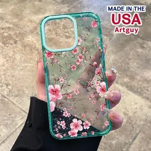 Phone Case for iPhone 16 Plus 15 Pro Max 14 13 12 11 Pink Flowers Pattern Non-Yellowing Shockproof Soft Silicone slim Transparent Cover