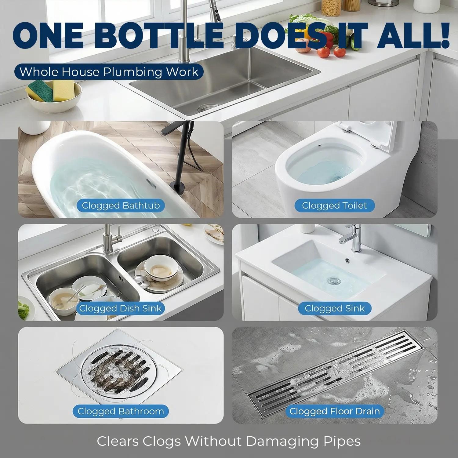 Strong Drain Effervescent Tablet for Kitchen & Bathroom Pipes, Dissolves 200 Clogs, Kills 99% Bacteria, Removes Odors, Unscented, 1 Box