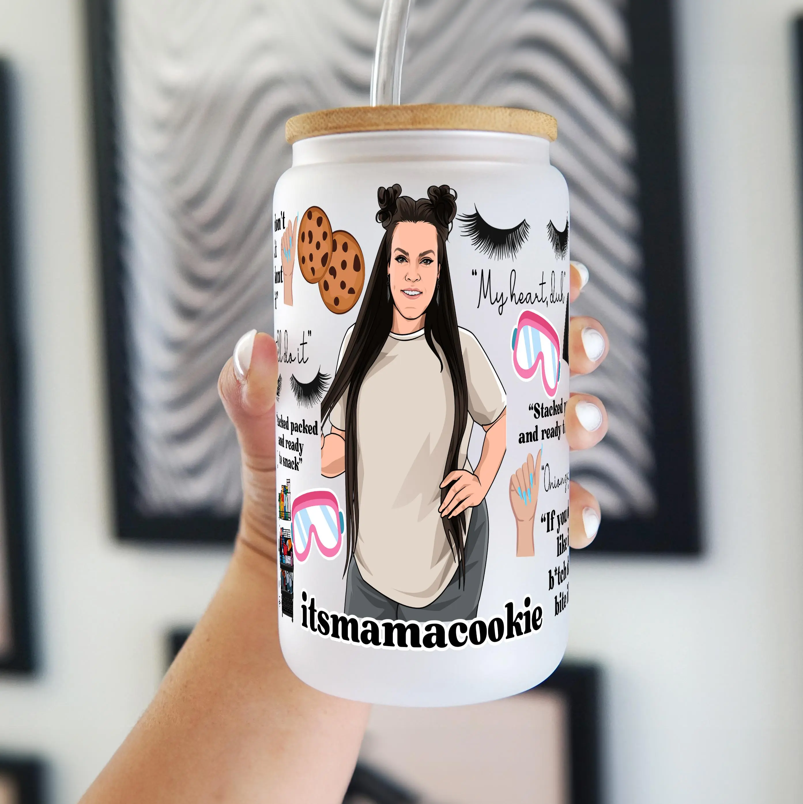 Mama Cookie Collab 40oz Acrylic Tumbler with Lid and Straw, Iced Coffee Drinkware, Gift for Her, water bottle for women, mental health gifts, Reusable Water Bottles, Mug