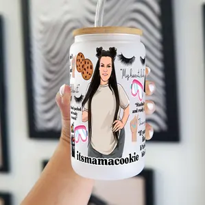 Mama Cookie Collab Glass Tumbler with Lid & Plastic and Glass Straws