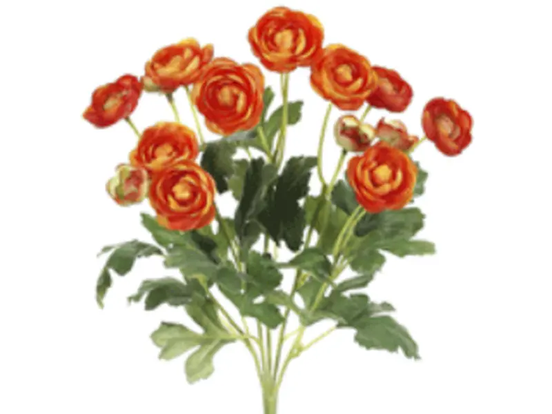 FBR995-OR 13 in Plastic Orange Decorative Mini Ranunculus Bush - 5 per Bush, Case of 12, Home Decor Floral Decor Supplies, 13 Inches