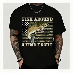 Fish Around And Find Trout T Shirt Black American Flag Camo Trout Fishing Design Outdoor Adventure Hunting Camping Fishing Gear For Men Women