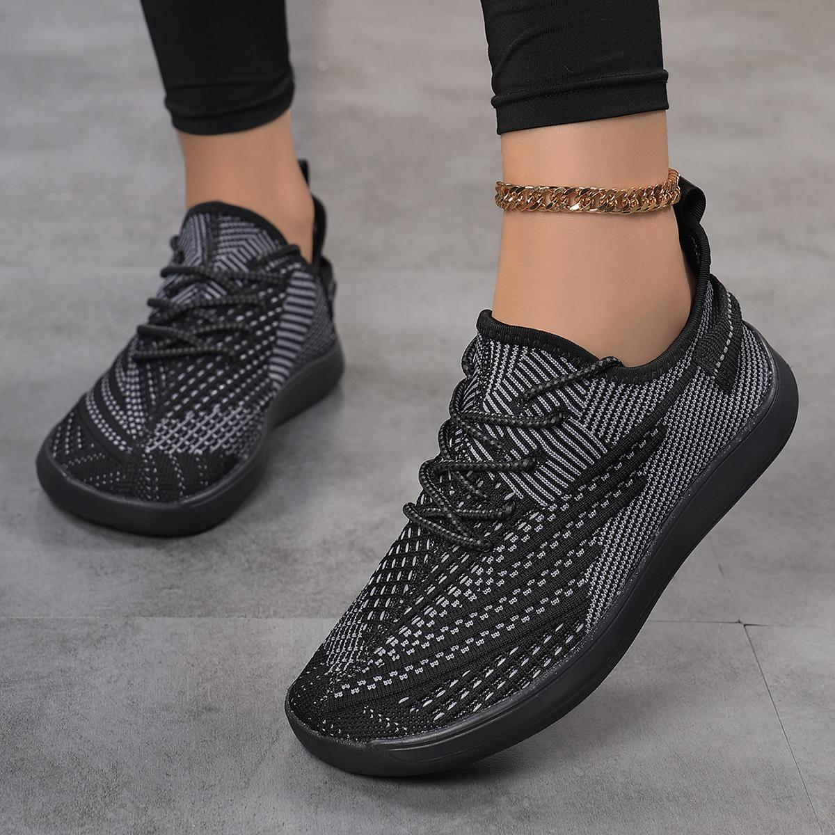 Women's Breathable Mesh Walking Shoes, Low-Top Athletic Sneakers with Flat Heel, Color Block Pattern, Slip-on Casual Footwear