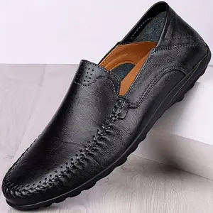(New)Handcrafted Leather CLOHOO Brand Men's Loafer Shoes: Rubber Sole, Soft PU Liner, Suitable for Daily Casual and Business Wear