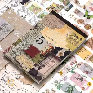 50 Sheets Washi Stickers & Decorative Papers Book, Floral Vintage Design, Ideal for Scrapbooking, Journaling, Card Making, DIY Sticker Paper
