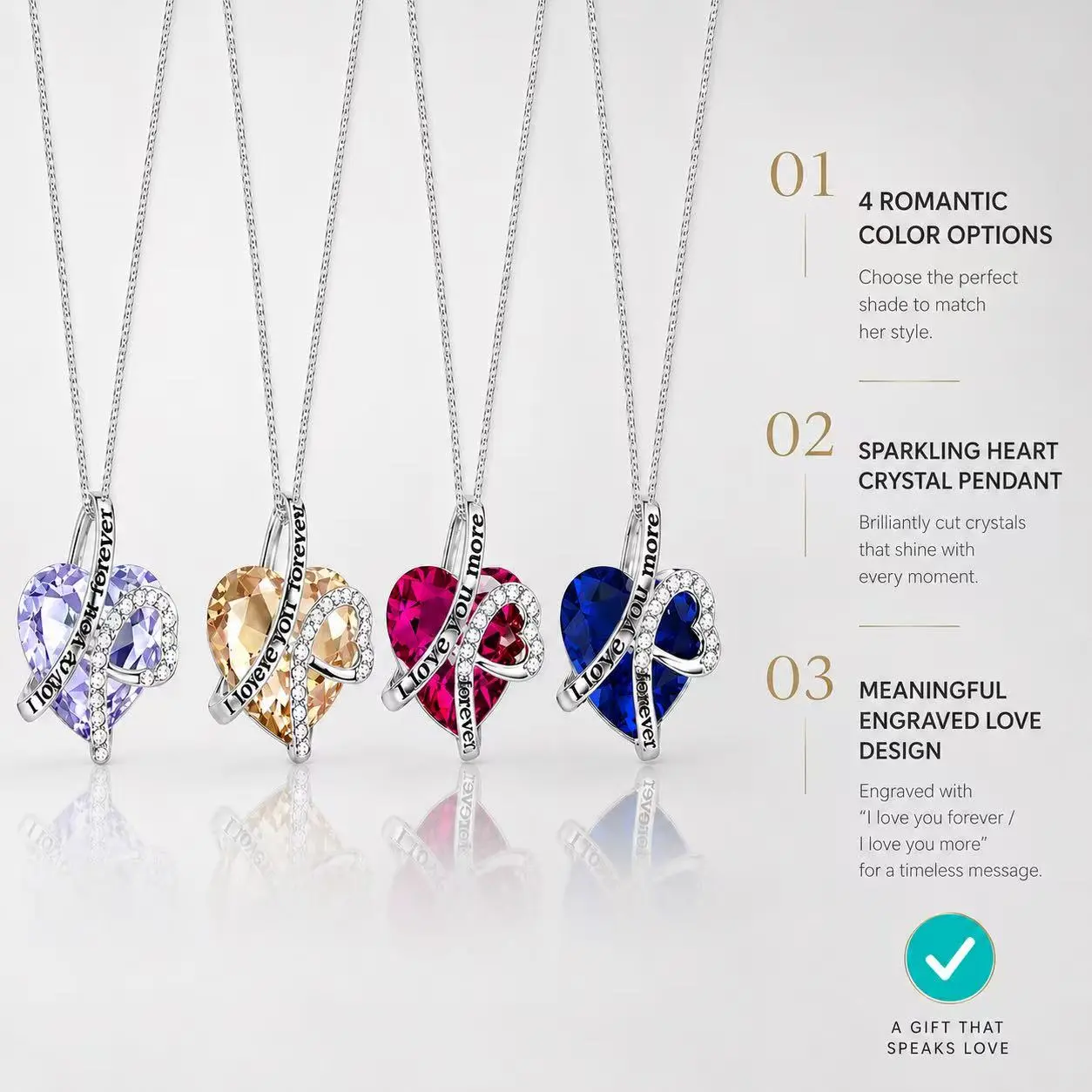 【US Local Warehouse Shipping / Dispatched within 24 Hours】mothers gift Eternal Radiance Sparkling Heart Crystal Ribbon Necklace - Multi-Color Fine Jewelry, Elegant Romantic Keepsake, Necklaces for Women, Crystal Necklaces, Heart Locket Necklaces