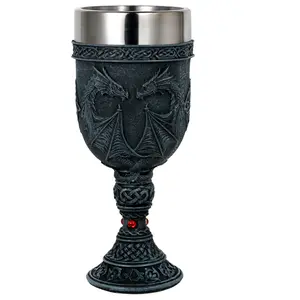 Medieval Dark-Night Fantasy Dragon Goblet - Dungeons and Dragons Gifts Game Ideas of Thrones Merchandise 7oz Stainless Steel Drinking cup Gothic GOT Dragon D&D Chalice Party Decor Collectible Stylish Drinkware
