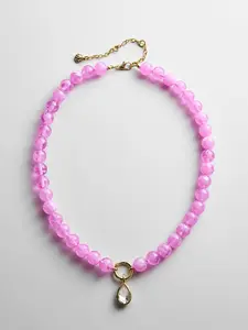 Janette Beaded Ring Necklace - Rose Quartz