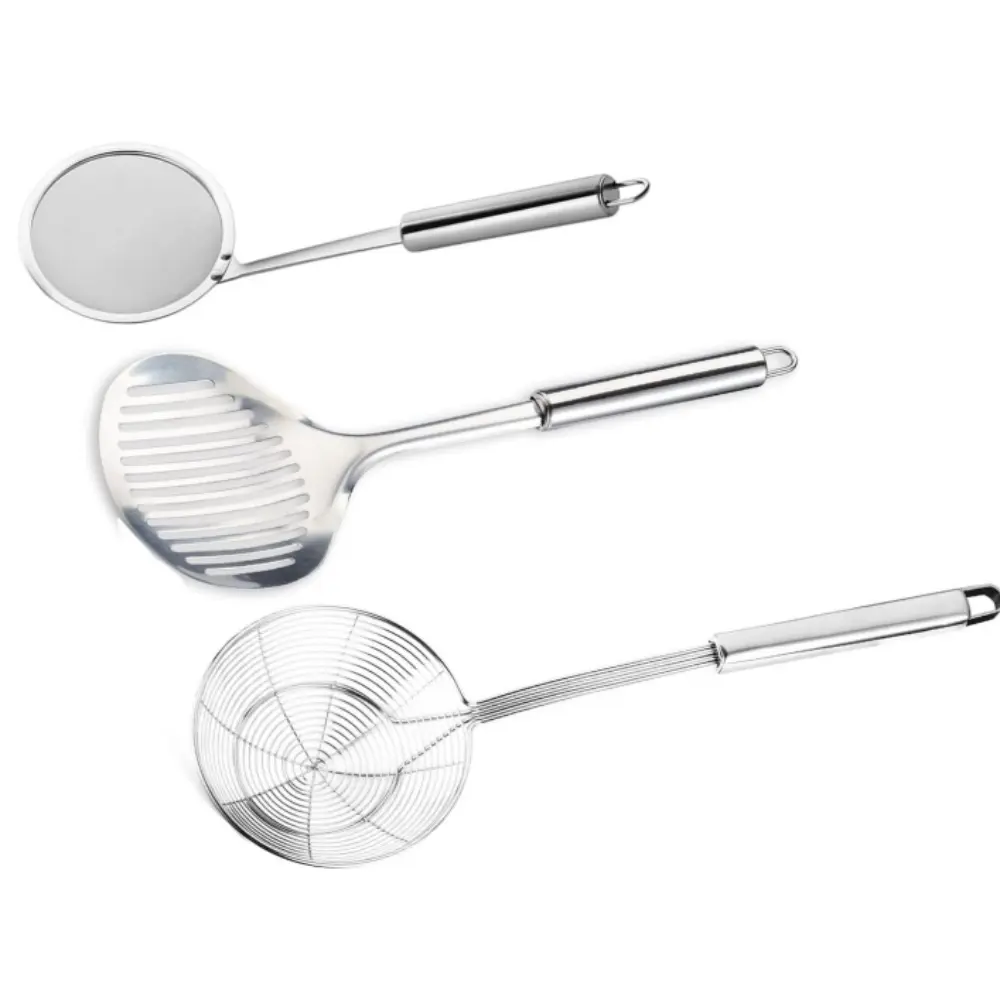 Pack of 3 Kitchen Solid Stainless Steel Spider Strainer Skimmer Ladle for Cooking and Frying, Kitchen Utensils Wire Strainer Pasta Strainer Spoon Hot Pot Fat Skimmer Spoon Set