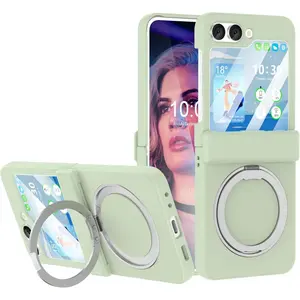 Designed for Galaxy Z Flip 5 Case Magnetic with Hinge Protection & Kickstand [Compatible with MagSafe] for Samsung Flip 5 Slim Protective Phone Case Cover for Z Flip 5 5 G (Green)