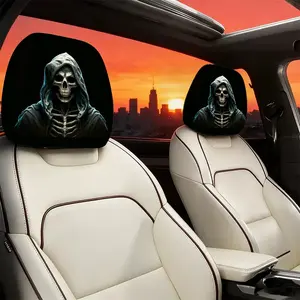 2pcs Hooded Reaper Skull Car Interior Headrest Covers, Universal Fit for All Seasons, Perfect for Long Trips & Daily Commutes, Halloween & Christmas Decorations, Car Interior Accessory, Car Accessories 2.2LYY-7