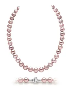 The Pearl Source 10-11mm AAA Quality Round Pink Freshwater Cultured Pearl Necklace for Women in 18" Princess Length