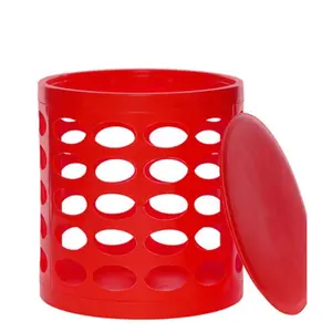 NuSteel  Otto Storage Stool - Round Plastic Storage Ottoman with Oval Perforated Pattern Red