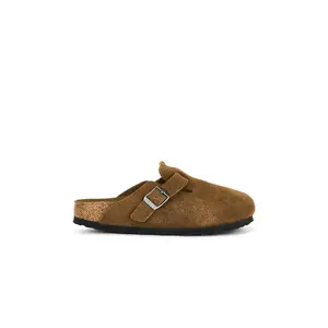 BIRKENSTOCK Boston Soft Footbed Clog in Dark Tea Suede Tonal