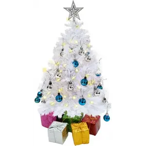 4E's Novelty 23" Pre-Lit White Christmas Tree with Star Topper – Mini Tabletop Tree with Ornaments & Lights