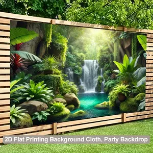 Large Size Summervibes 2D Flat Printing Tropical Rainforest Waterfall Pool Polyester Backdrop Banner 1pc, Natural Scene Wall Decoration for Home Supplies, Party Decoration Supplies, Business Use