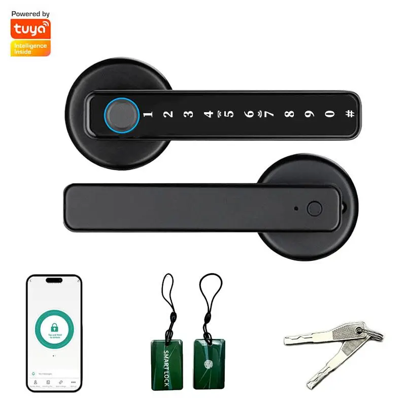 Tuya Fingerprint Smart Door Lock, Automatic Electronic Keyless Entry Door Lock, Door Anti-theft Combination Lock for Rooms, Offices, Garages, Warehous