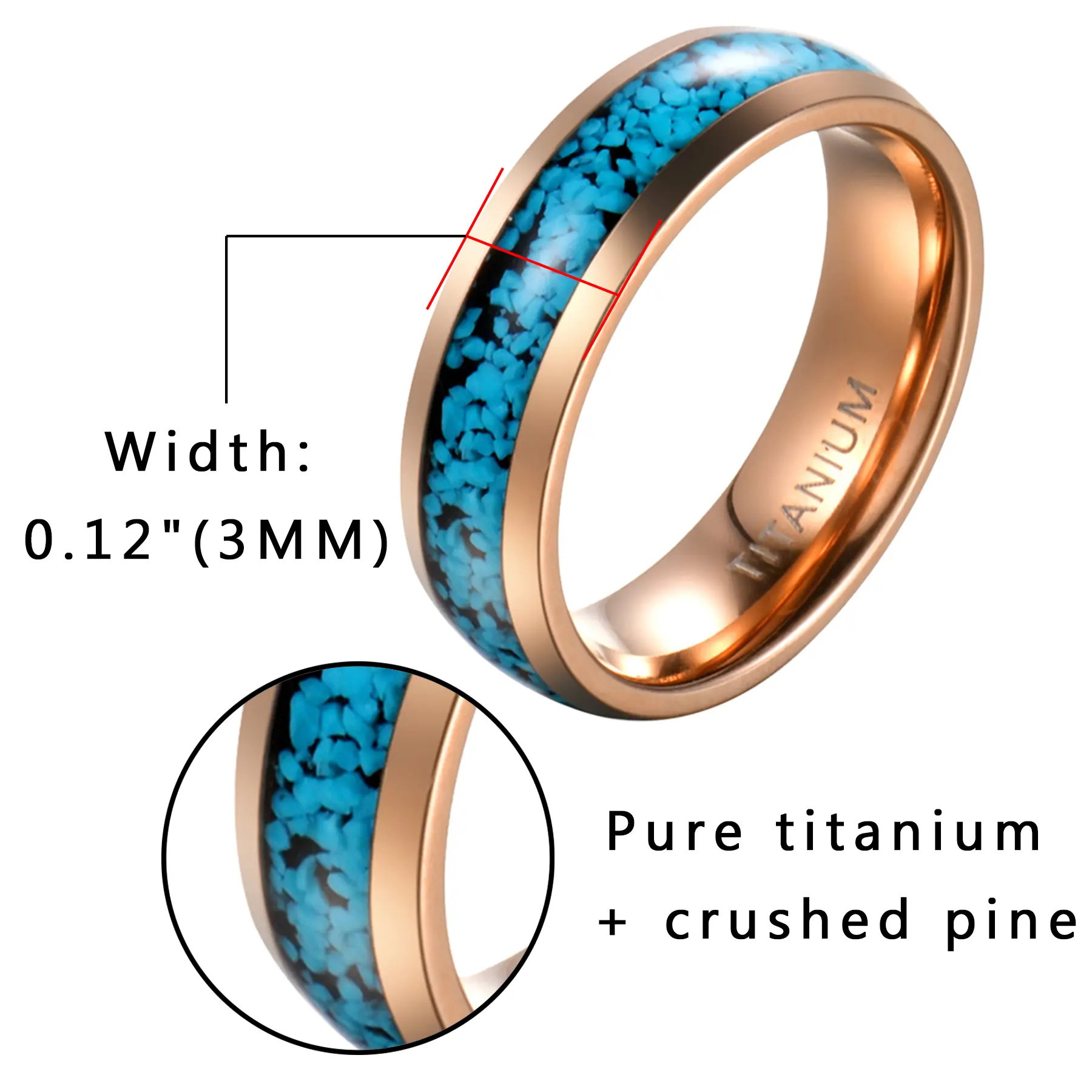 OIDEA Elegant Simple 0.12" (3mm) Corrosion-Resistant Titanium Ring with Turquoise Inlay, Customized Engravable Comfort Fit Wedding Band for Couples, Men's Accessories, Womens Gifts, Engraved Ring, Beautiful Rings