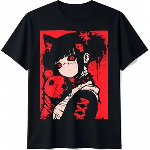 100% Cotton Horror Anime Manga  Japan Japanese Creepy Kawaii Goth T-Shirt.