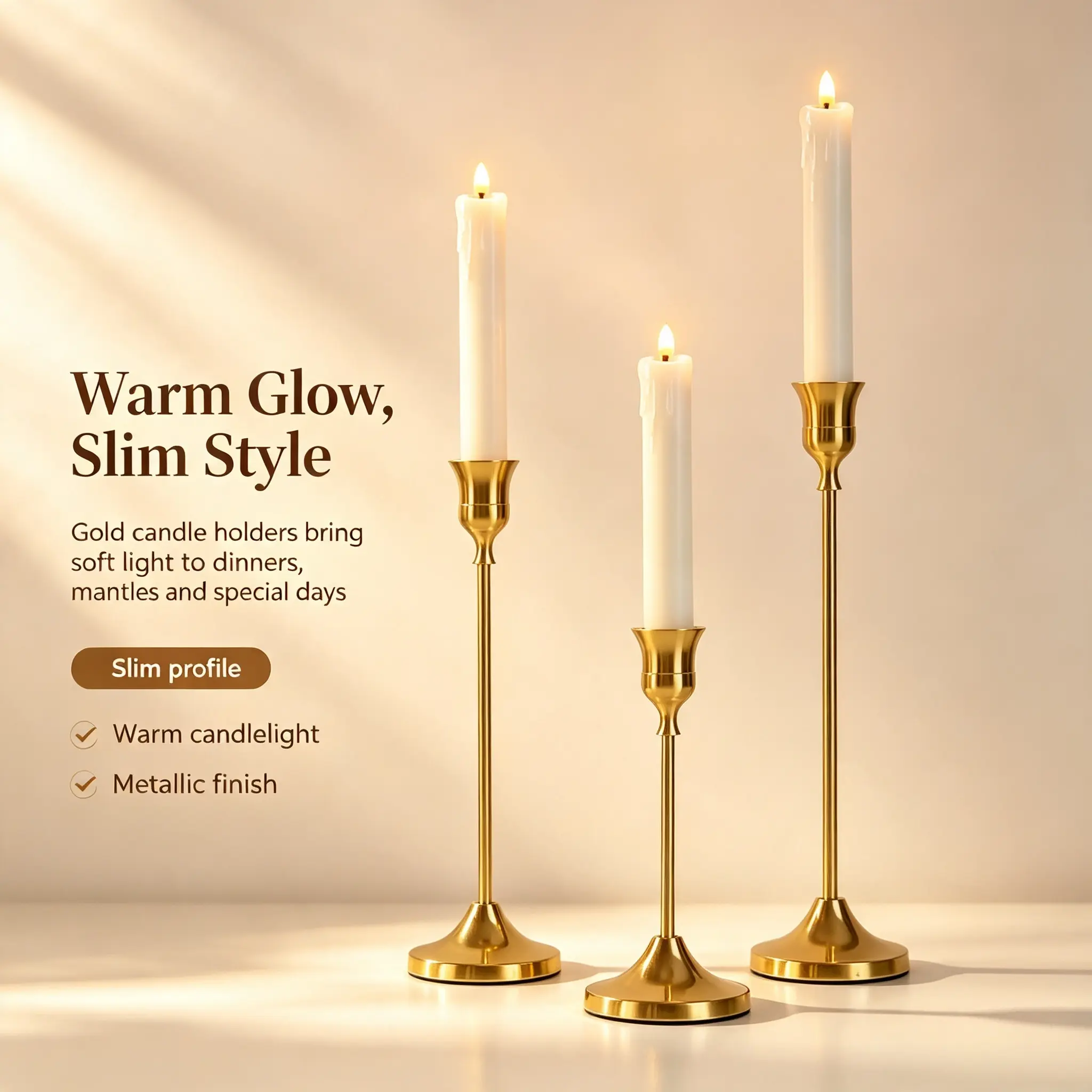 Gold Metal Taper Candle Holders Set, 3/6/12/18/24/30 Pcs Available, Thin Stem Unobstructed View Candlesticks, Elegant Table Centerpieces for Wedding Christmas Fall Halloween Ceremony Birthday Home Decor, Candles Not Included
