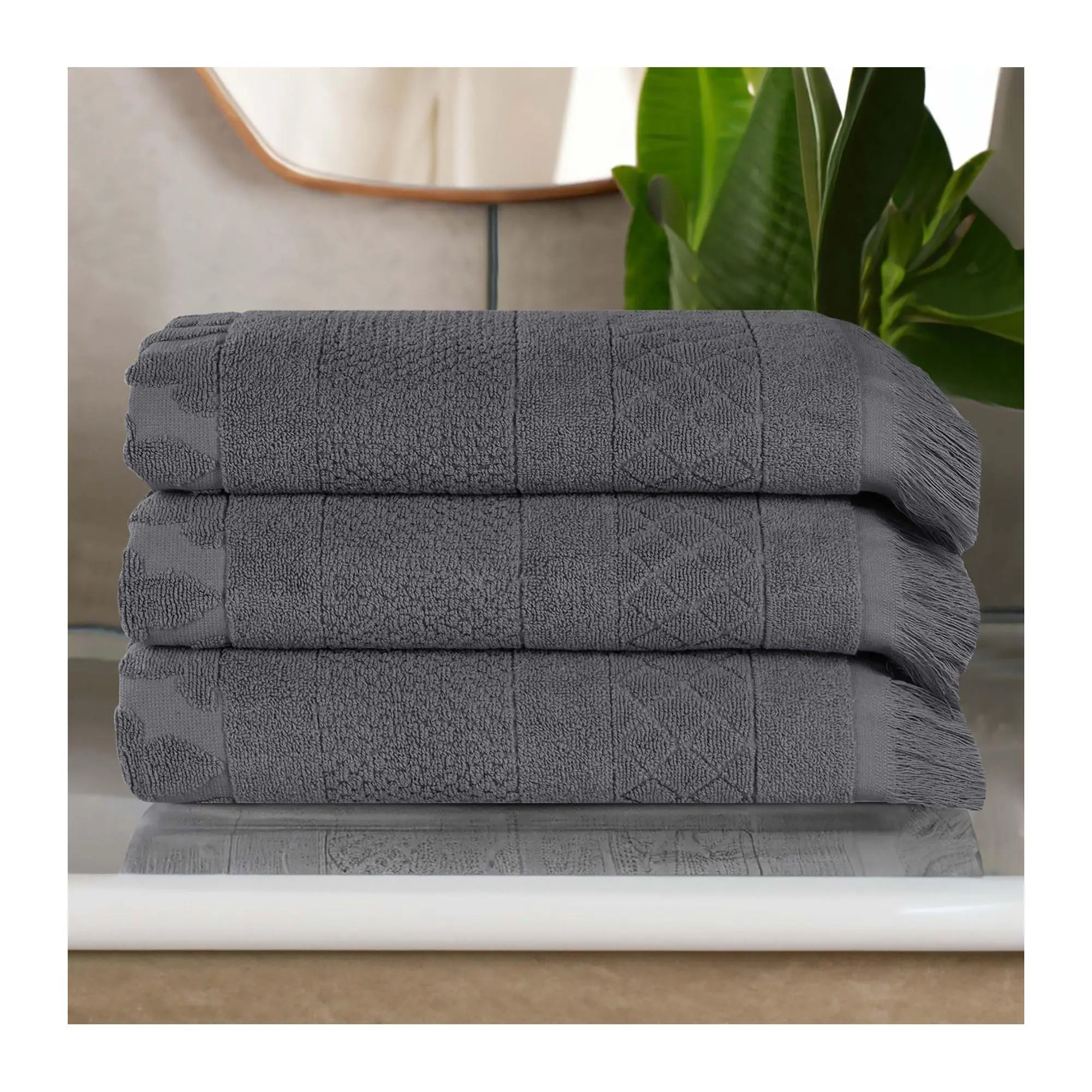 Superior Rolla Cotton Geometric Jacquard Bath Towel Set of 3