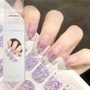 Travel-Friendly Nail Art DIY Gel Nail Strips Semi Cured Gel Wraps - UV Lamp Required, 22PCS Nail Stickers