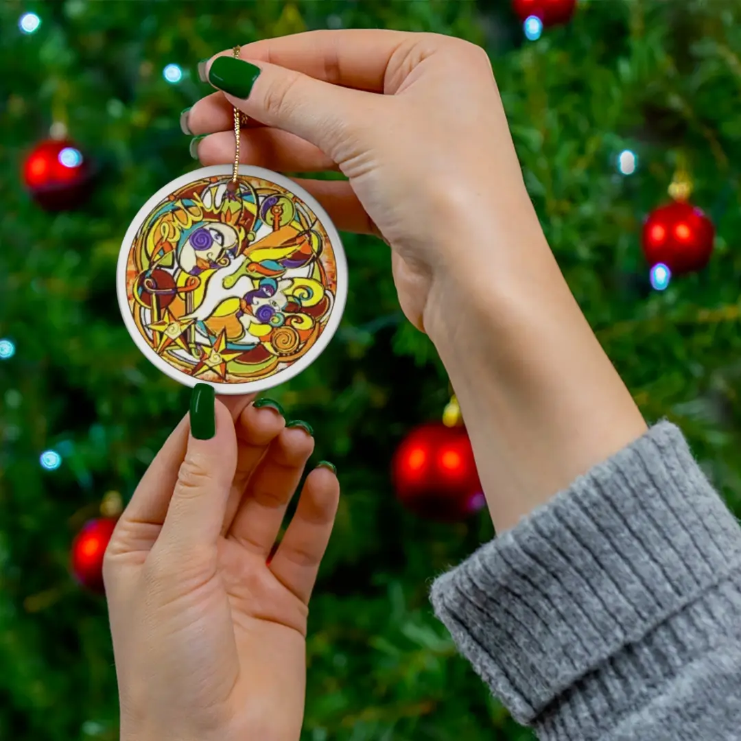 GEMINI Zodiac Ornament - Ceramic, holiday, decoration, hanging decor, astrology, original art, mandala
