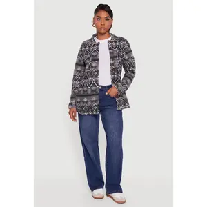 Fair Isle Print Sherpa Lined  Fleece Shacket