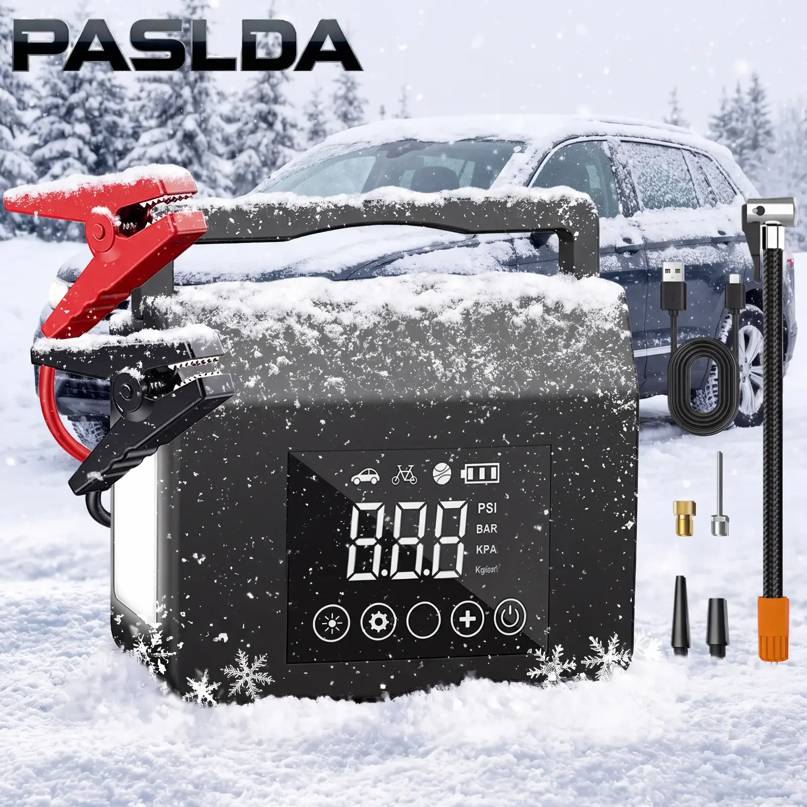 【PASLDA】Black Friday Deals 2026 4000A Portable Car Jump Starter with 150PSI Max Air Compressor, Digital Tire Inflator, Type-C Quick Charge Power Bank - 18 Months Warranty, Detachable, Auto Accessories Interior, Car Accessory, Gifts for Him