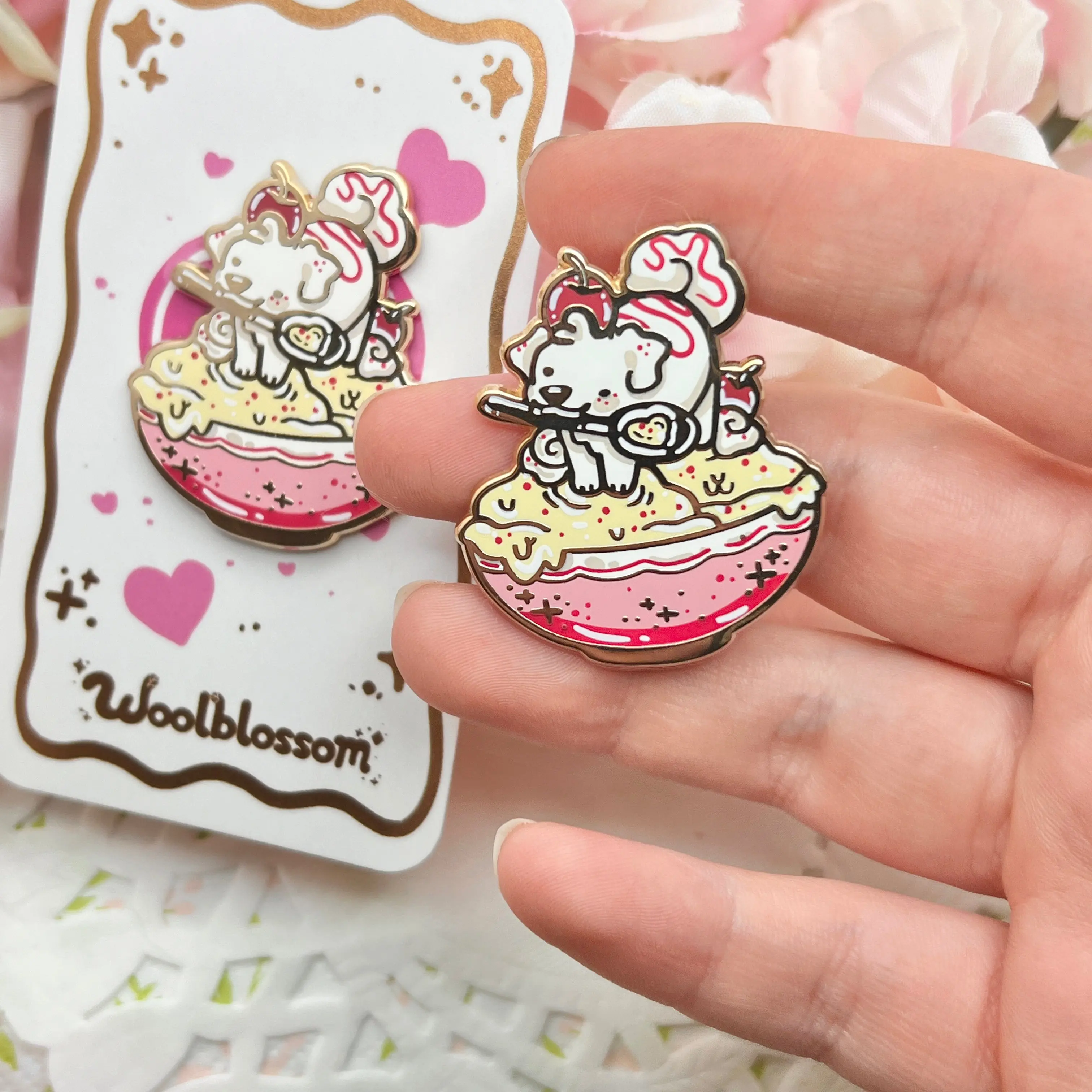 Vanilla Cherry Ice Cream Puppy ~ Enamel Pin