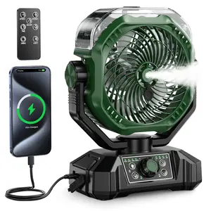 COLDSKY Portable Spray Electric Fan with 10000mAh Battery, LED Power Display, 8-Speed Wind, Oscillating Head, Timing & Shaking Control, Water Tank Spray, Cordless Design, Remote Control for Camping