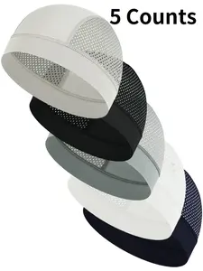 5 Pack 2026 New Cooling Helmet Liner Skull Cap, Best Value Moisture Wicking Run Beanie Motorcycle Cycling Liner for Men Women, Breathable Mesh Patchwork Stretchy Headband Sweatband under Helmet Hard Hat for All Seasons Work Outdoor Sports Kit