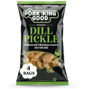 Pork King Good Dill Pickle Pork Rinds (Chicharrones) (4 Pack) Keto Snacks