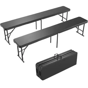 6FT Foldable All-Weather Benches, Steel Frame HDPE Waterproof Portable Seating for Patio Camping Picnic Indoor Outdoor