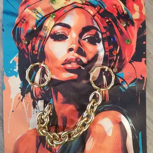 Patch Party Club, 1-pc, Large, VIBRANT Sew-On Patch "Around the Way Girl" w/ Gold Hoops, Gold Necklace and Rhinestone Embellishments, Size 9"×13"