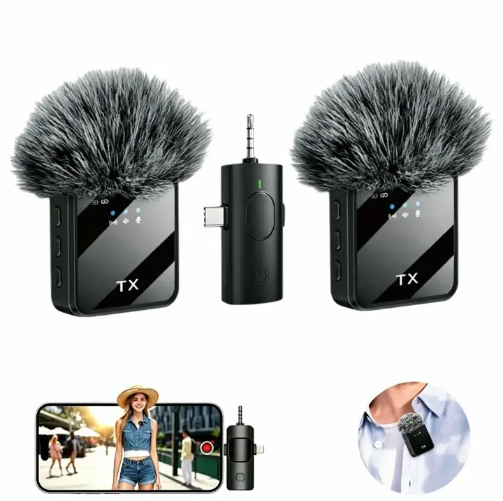 Wireless Lavalier Microphones, 3 in 1 Microphone for iPhone/Android/Camera, 82ft Transmission, Noise Reduction, Mini Microphones with Clearer Audio for Video Recording, Interview, Vlog, Tiktok Smartphone Audio