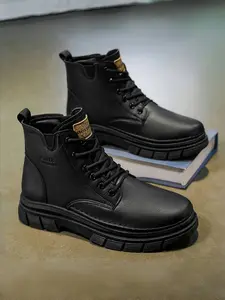 Boots British Style Casual Versatile Workwear Men Shoes, Footwear, PU Leather Upper, Rubber Sole, Above Ankle Below Knee Height, All Seasons
