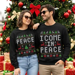 Matching Couples Ugly Christmas Sweater, Come In Peace Couple Christmas Sweatshirt, Funny Xmas Gift