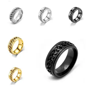 Adjustable Rotating Chain Ring for Men Stainless Steel Punk Gothic Jewelry Gift Edgy Hip Hop Biker Rings