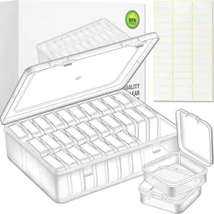 Bead Organizer Box, 30 count Small Clear Plastic Storage Containers, Craft Storage Box Features Hinged Lid and Labels, Mini Boxes for Bracelets, , , Clay Beads, Screws, Seeds, Small Parts