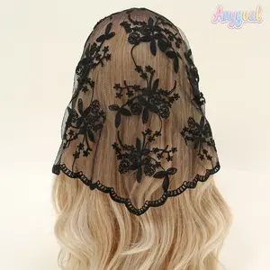Anygoal Women's Floral Embroidered Lace Triangle Headscarf, Sheer Mesh Vintage Bandana with Floral Embroidery, Elegant Versatile Head Wrap for Church, Weddings, Casual Outfits and Daily Wear Shawl Wrap, Scarf Head Wrap summervibes band hair