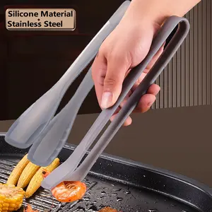 2pcs Silicone Transparent BBQ Tongs, 11 Inch Food Gripper, Straight Head/tapered Steak Tong, Kitchen Barbecue Tool, Adjustable Stainless Steel Clamp