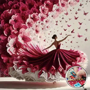 "Diamond Painting Kit - Red Floral Dress Design, Round Drill Sparkling Art, Frameless Wall Decor for Home, DIY Craft Supplies, Adult Relaxing Creative Gift, 11.8 Inch Floral Diamond Art"