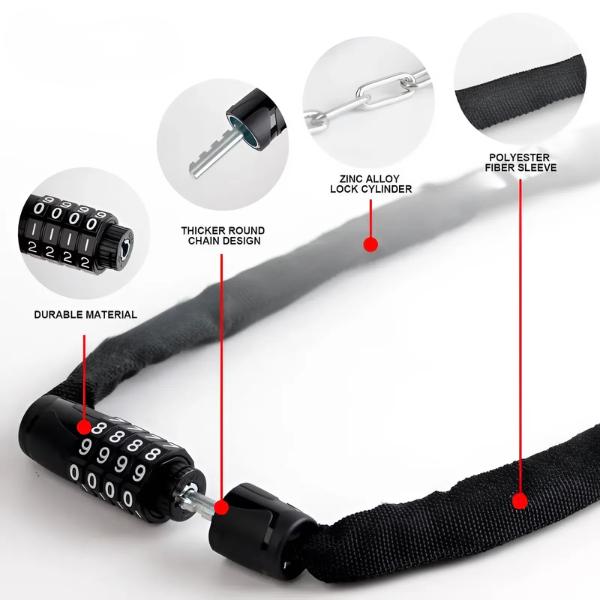 Heavy Duty Bike Chain Lock, 5-Digit Combination Security Anti-Theft Bicycle Lock, Resettable Password Motorcycle Chain for Outdoor Cycling Accessories, High Hardness Steel Alloy Cylinder Core