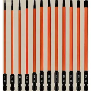 Magnetic Star Bit Set 12Pcs, 6-Inch (152mm) T7 to T40, 1/4 Inch Hex Shank S2 Steel, Tamper Proof Security Bits, Durable Long Torx Screwdriver Kit