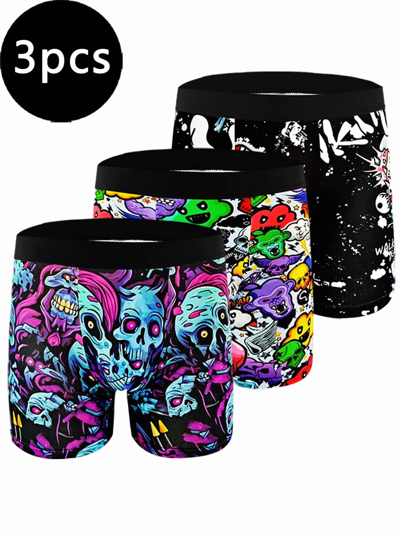 3-pack, men's Elastic Waist underwear, boxer print underwear, personalized pattern men's underwear, Boxer Shorts, suitable for all seasons, size S-XXL
